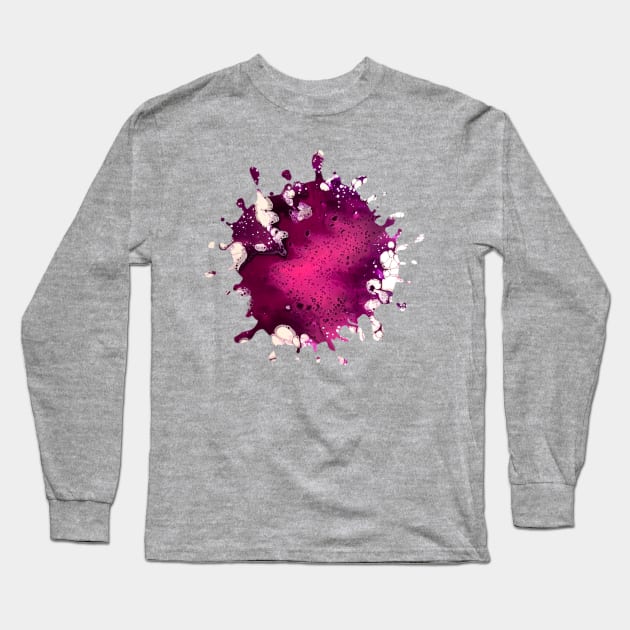 Maroon/Pink Acrylic Pour Painting Long Sleeve T-Shirt by Designs_by_KC